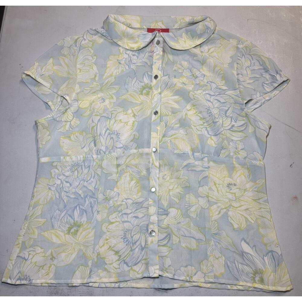 Oscar de La Renta Company Women's Blouse Top Size 14 Yellow Floral Shortsleeved